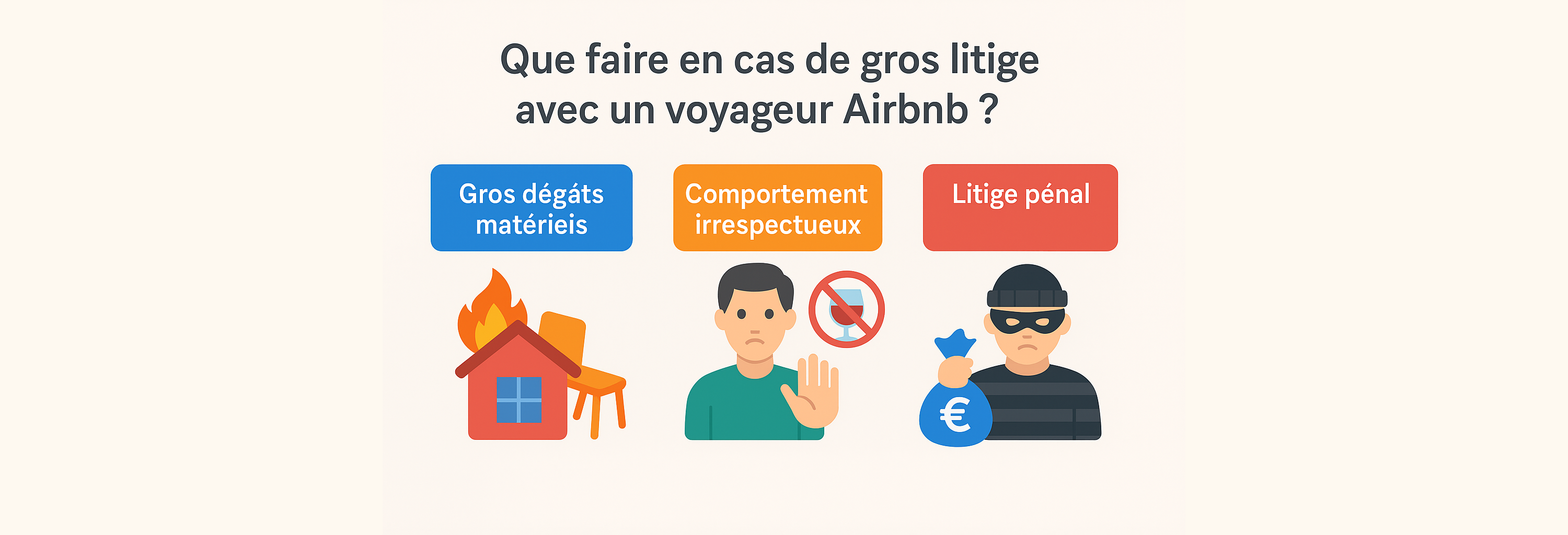 Plus de 95 % des séjours Airbnb se déroulent sans le moindre problème.
Mais lorsqu’un litige grave survient — dégâts matériels, comportement dangereux, vol, squatte — il est essentiel de savoir quoi faire immédiatement, qui peut aider, et comment éviter que cela ne se reproduise.