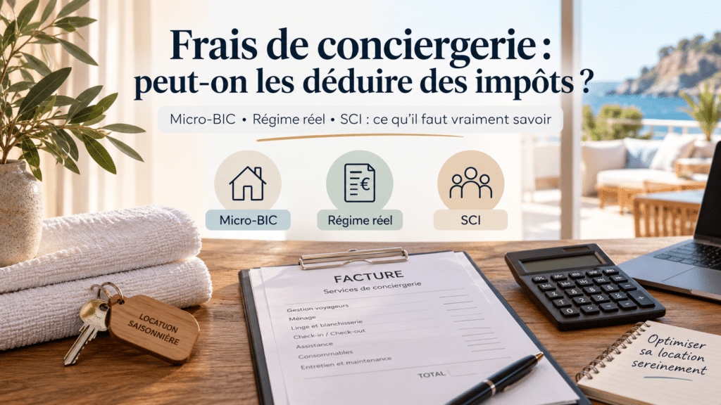 Vous payez une conciergerie (ménage, check-in/out, gestion voyageurs) ? Voici quand et comment déduire vos frais de conciergerie CLM, selon votre régime fiscal (micro ou réel) en meublé ou en location nue.